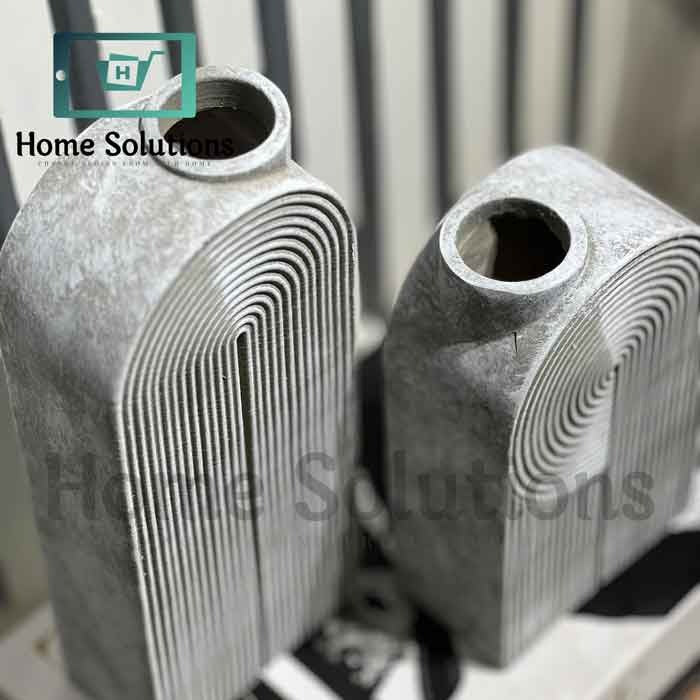 Arched Ribbed Vases - Modern Grey Resin Decor