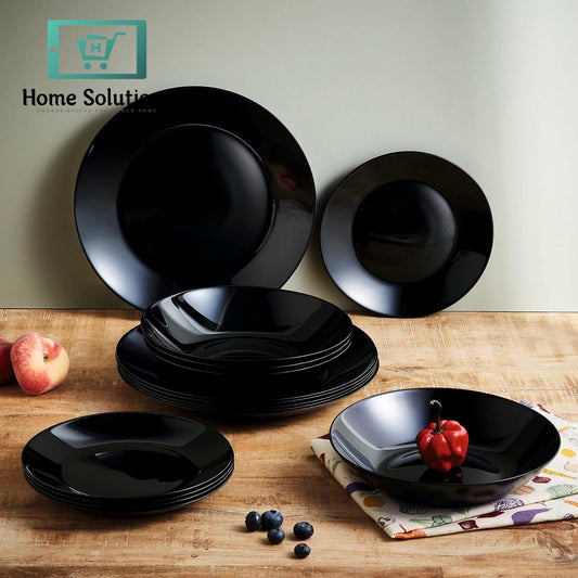 Black Dinner Set 38-Piece – Elegant Plain Design for Modern Dining