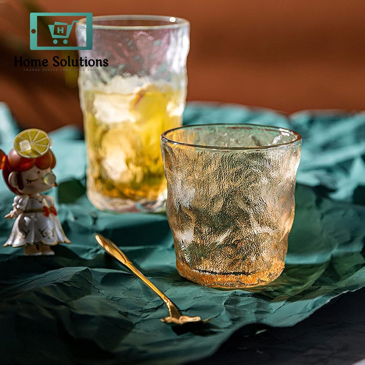 6-Piece Clear Frozen Ice Glass Set | Gold Rim Drinkware - 280ml