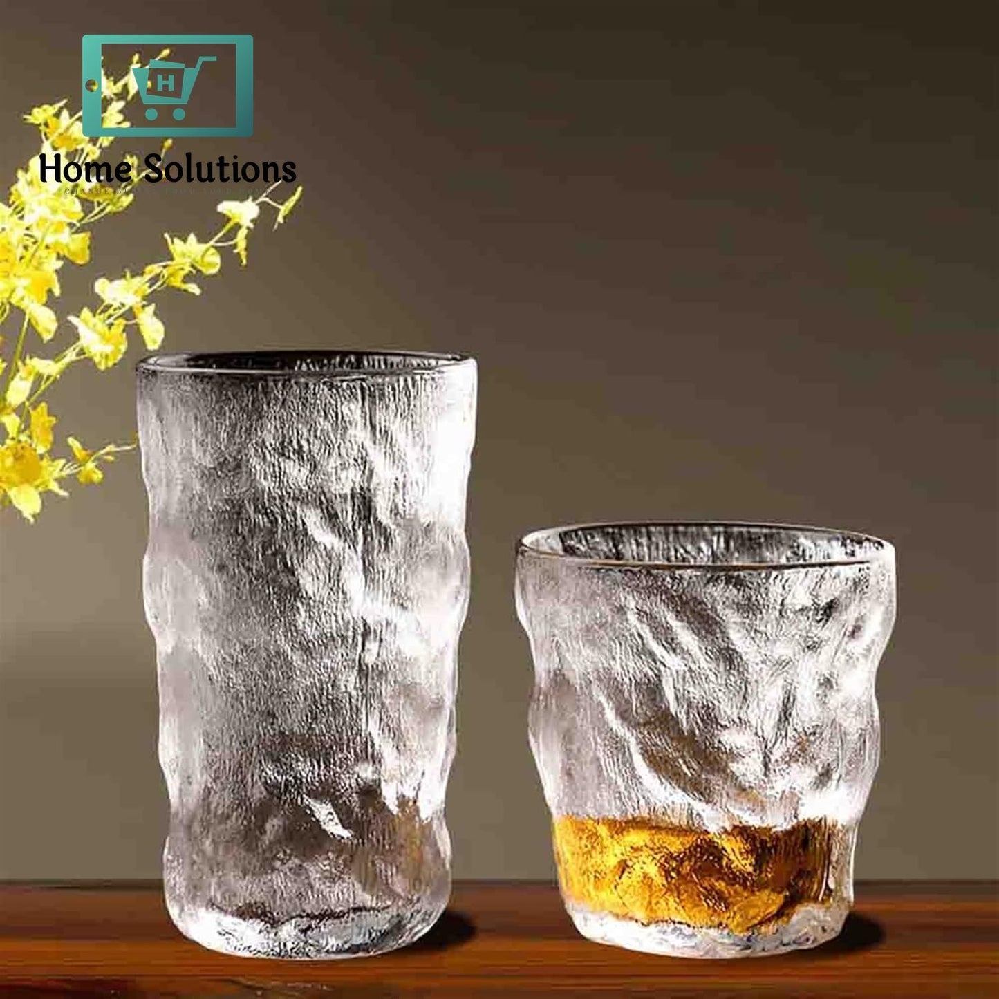 6-Piece Clear Frozen Ice Glass Set | Gold Rim Drinkware - 280ml