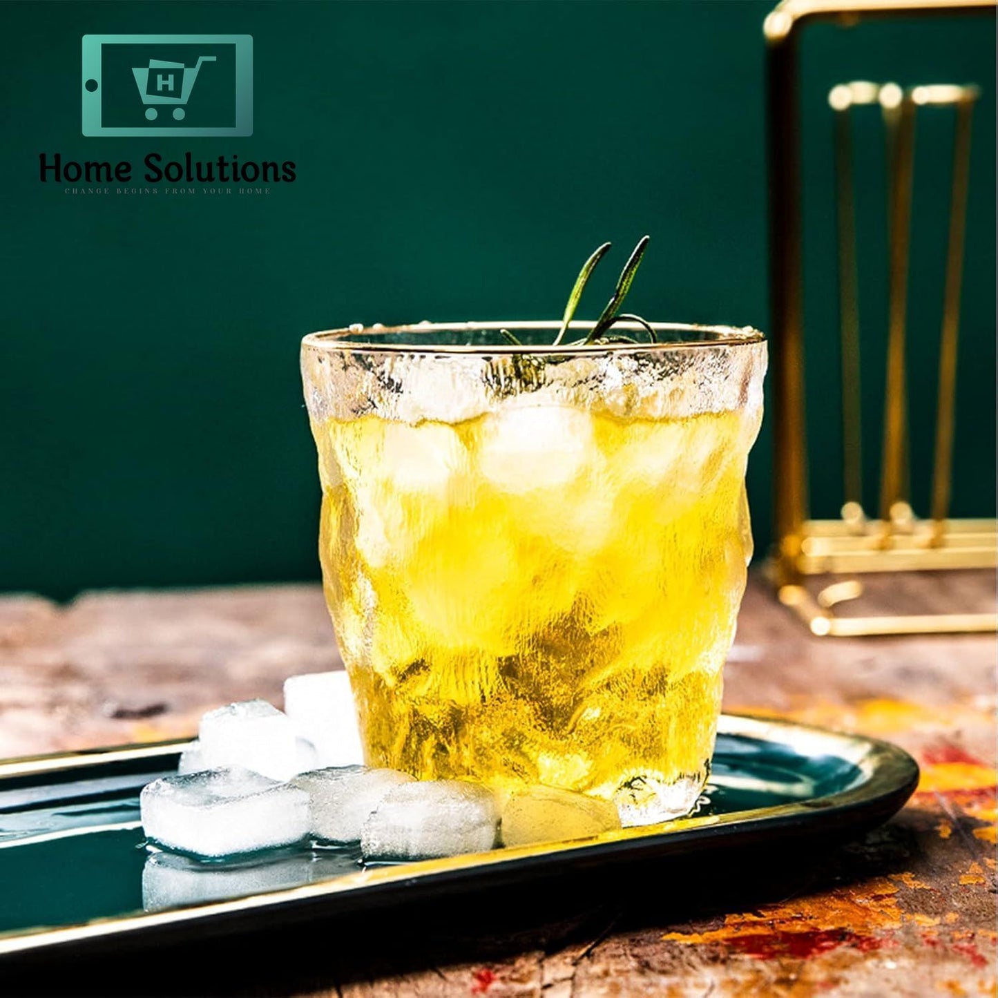 6-Piece Clear Frozen Ice Glass Set | Gold Rim Drinkware - 280ml