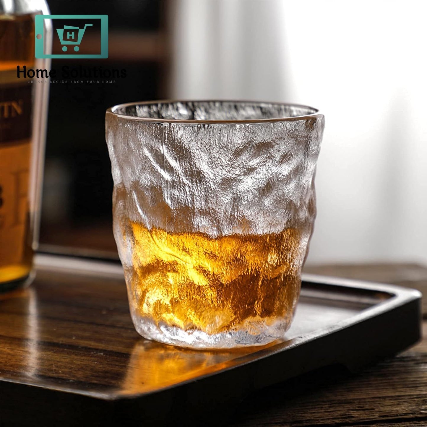 6-Piece Clear Frozen Ice Glass Set | Gold Rim Drinkware - 280ml