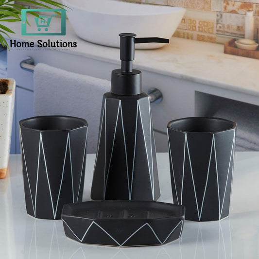 Bathroom Accessories Set of 4 – Modern Bath Set with Soap Dispenser & Toothbrush Holder