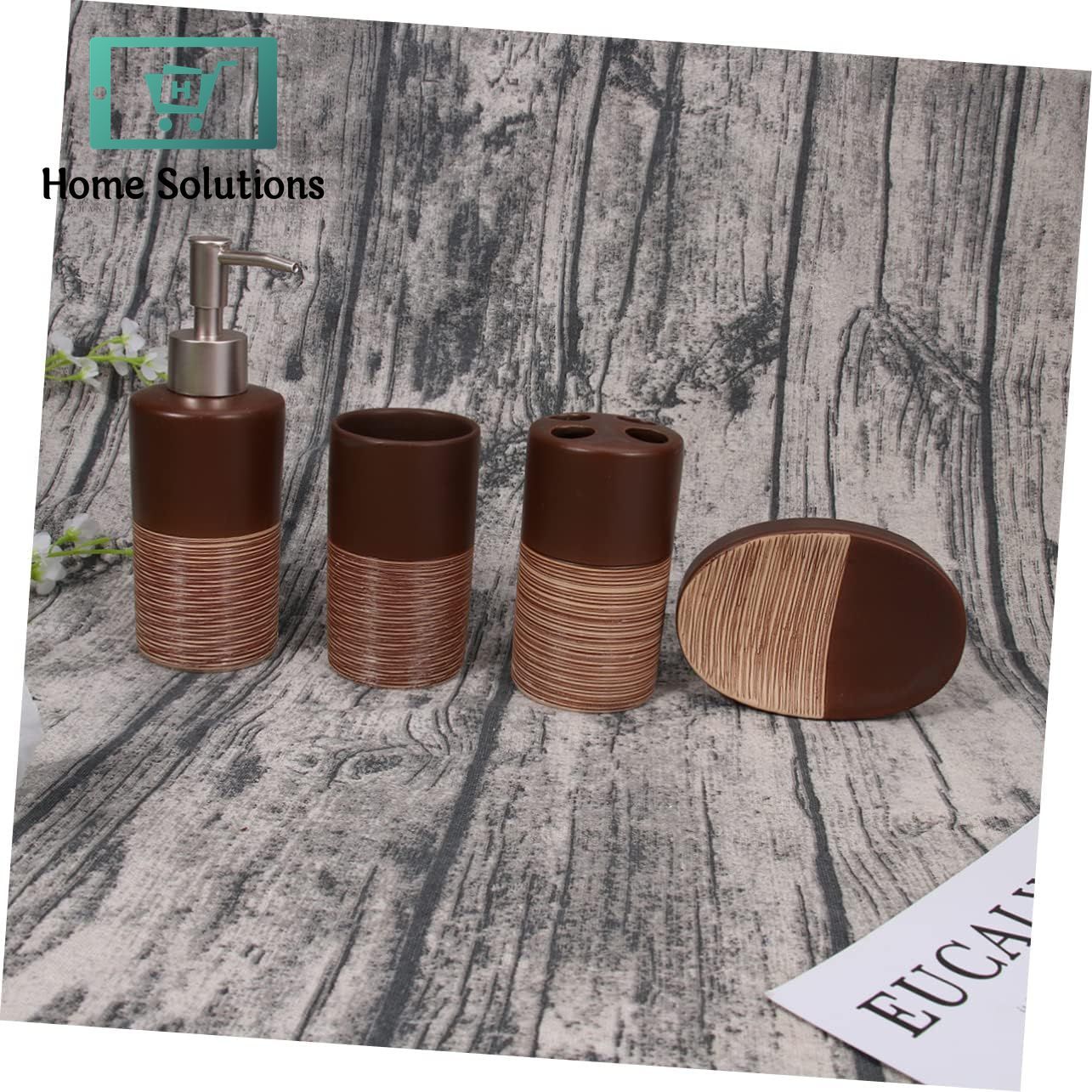Brown Ceramic 4-Piece Bathroom Accessory Set