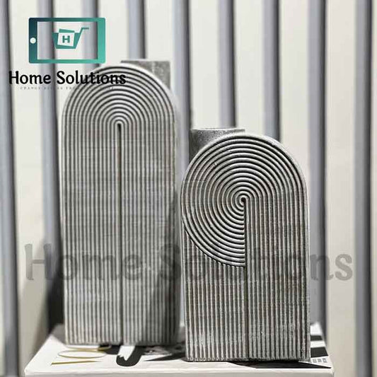 Arched Ribbed Vases - Modern Grey Resin Decor