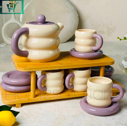 Bumble Gumbel Donut Tea Set with Bamboo Stand - 6 Person Serving