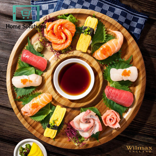 Wilmax England Round 2-Compartment Serving Platter  8" Inch – Elegant Bamboo Tray