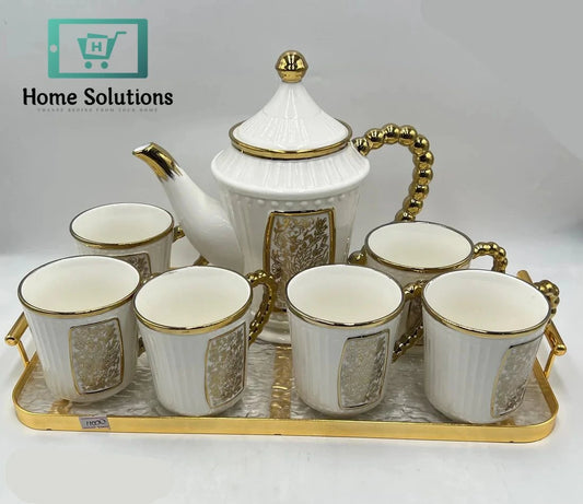 Elegant Coffee Serving Set - 9 Pcs with Cups, Saucers & Tray