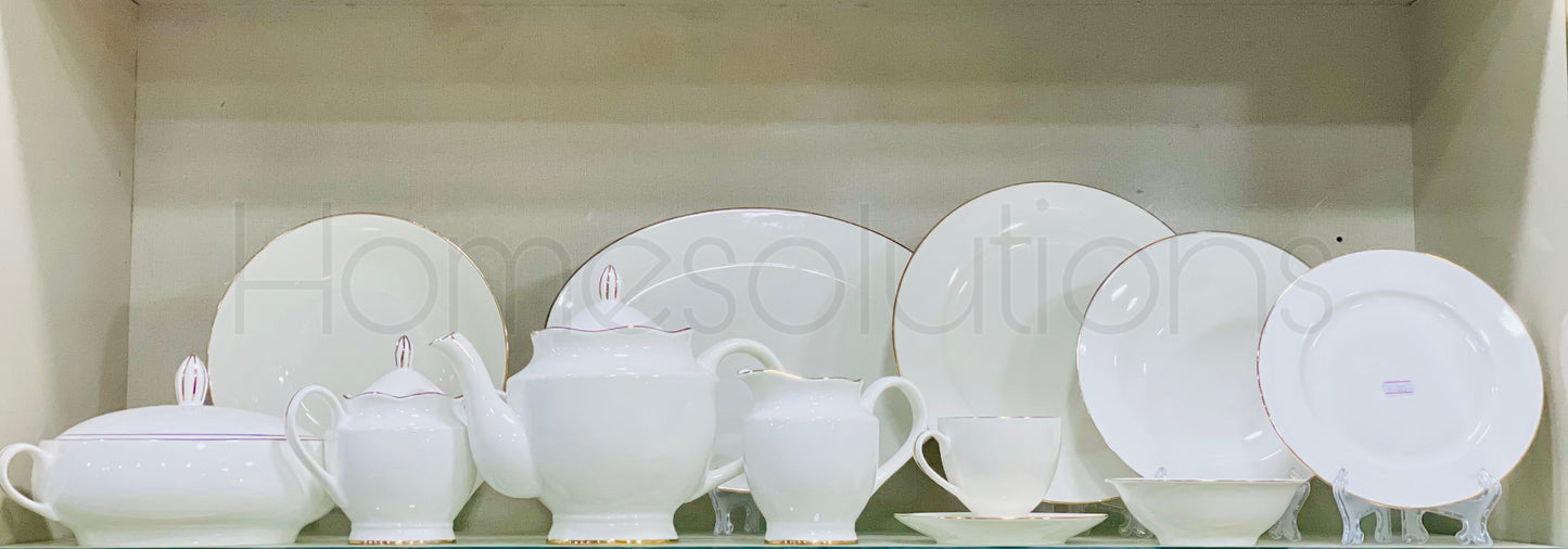 Bonechina Gold Rim Dinner Set of 61 Pieces - 8 Persson Serving