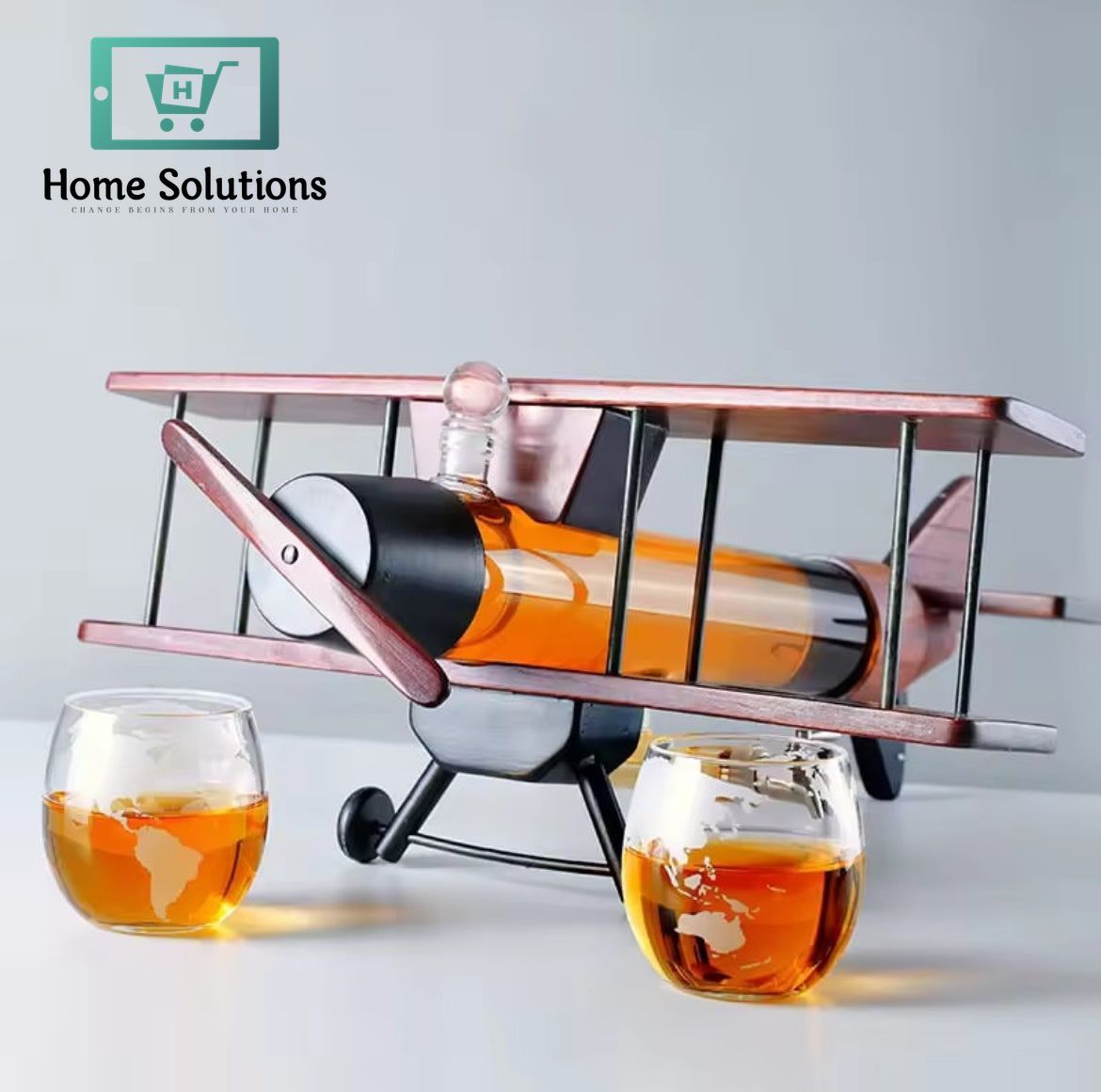 FALKOR Red Baron Aircraft Shape Whiskey Decanter Set With Two Glasses