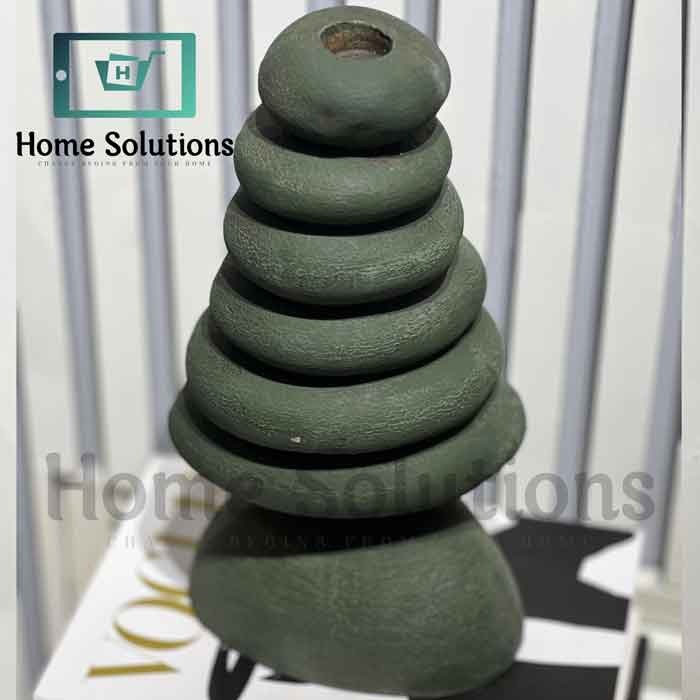 Stacked Stone Candle Holders 3Pcs - Moss Green Decor
