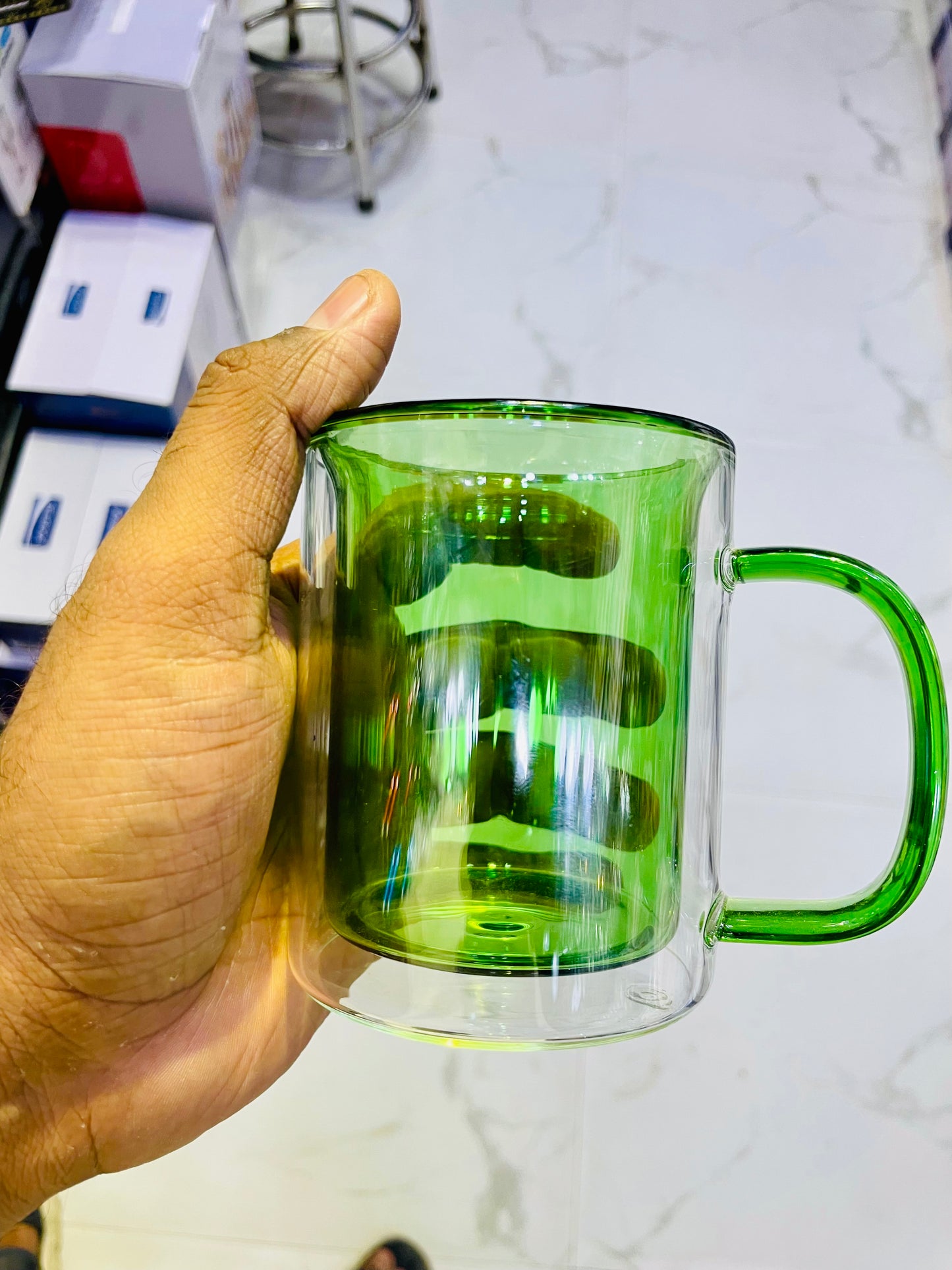 Feather Color Double Wall Glass Mug - 250ml