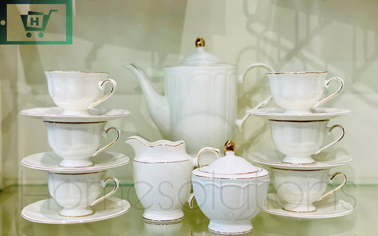 Fine Bonechina Elegant and Stylish Tea Set with Golden Rim - 17 Pieces