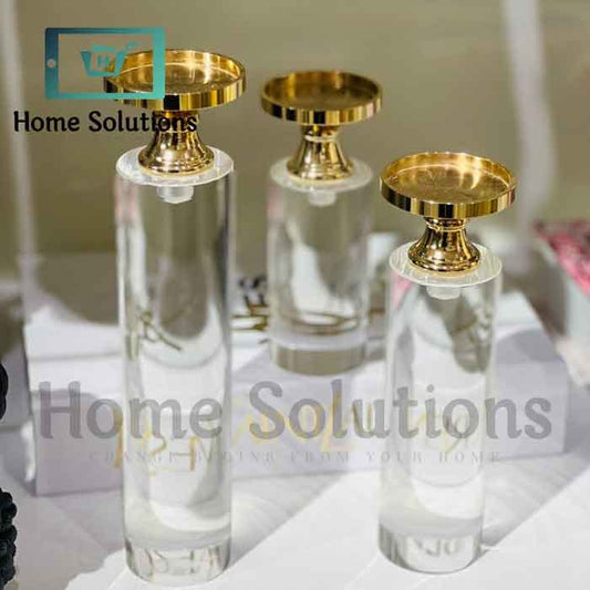 Cylindrical Glass & Gold Pillar Candle Holder Set of 3 - Modern