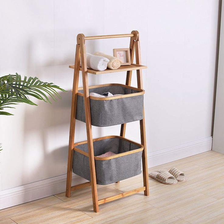 A-Frame Laundry Hamper With Shelf-Natural