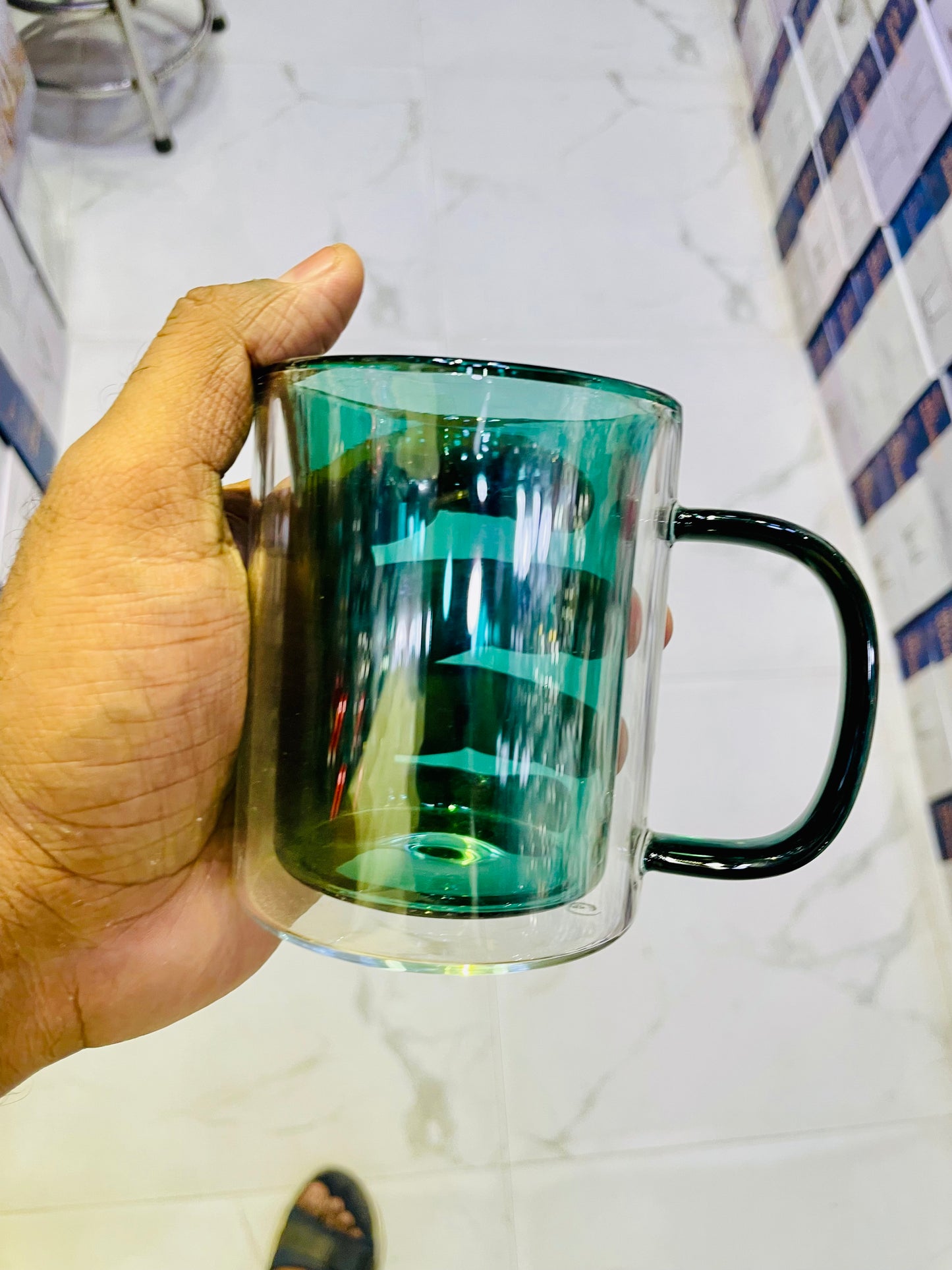 Feather Color Double Wall Glass Mug - 250ml