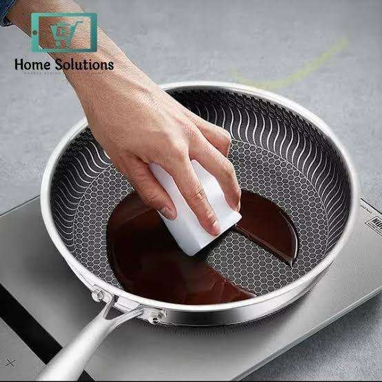 Stainless Steel Honey-Comb Laser Coated Frying Pan With  Heavy Base