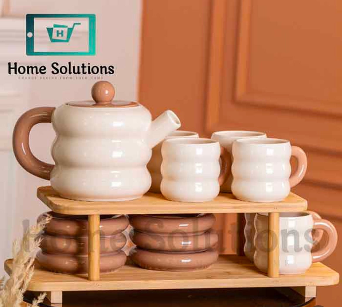 Bumble Gumbel Donut Tea Set with Bamboo Stand - 6 Person Serving