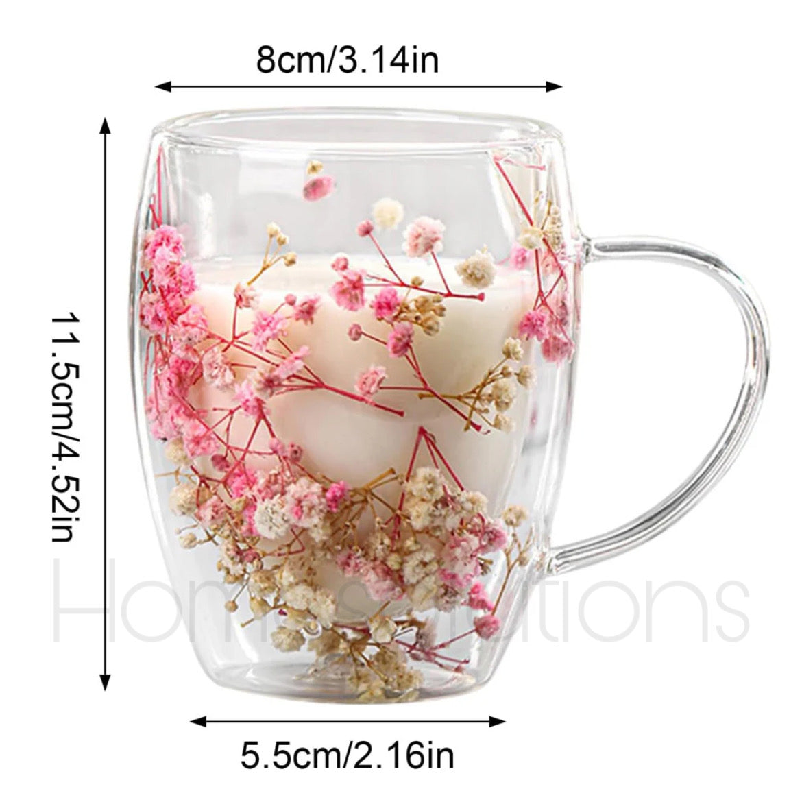 Dried Flower Double Wall Borosilicate Glass Cup - 350ml