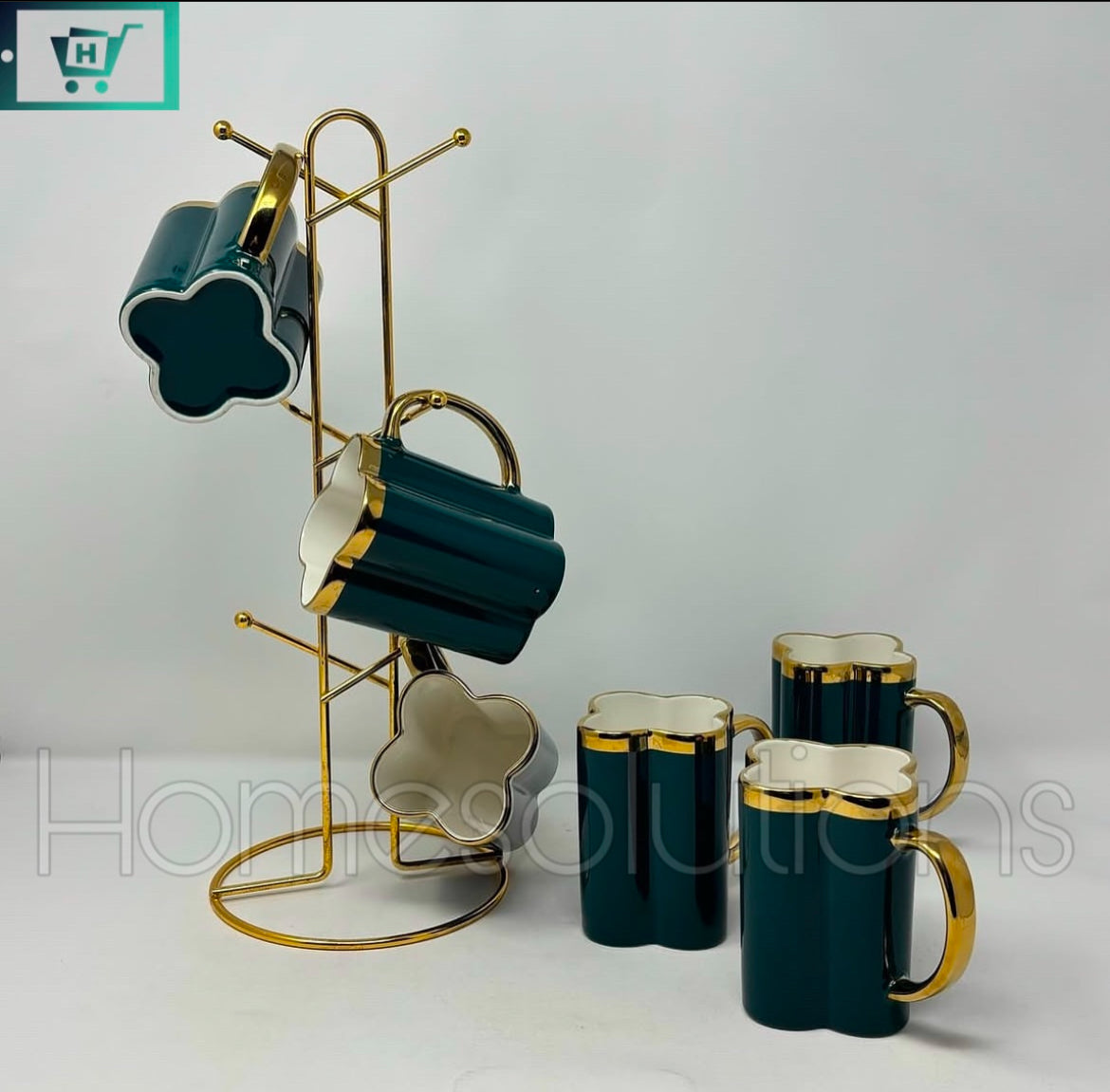 Floral Shape Mugs with Golden Rim & Stylish Golden Stand