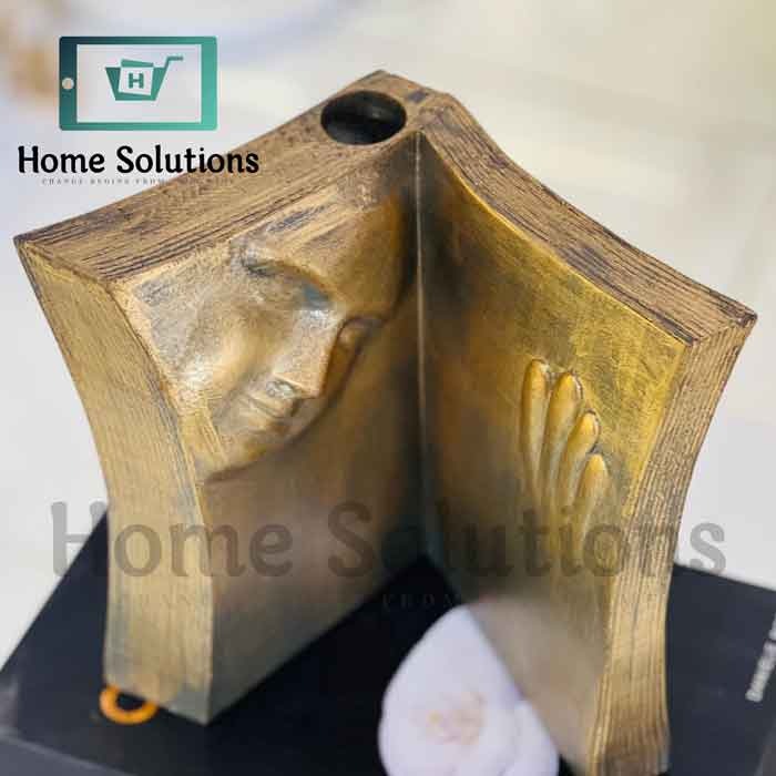Artistic Book Vase - Face Sculpture Home Decor - Gold & Grey
