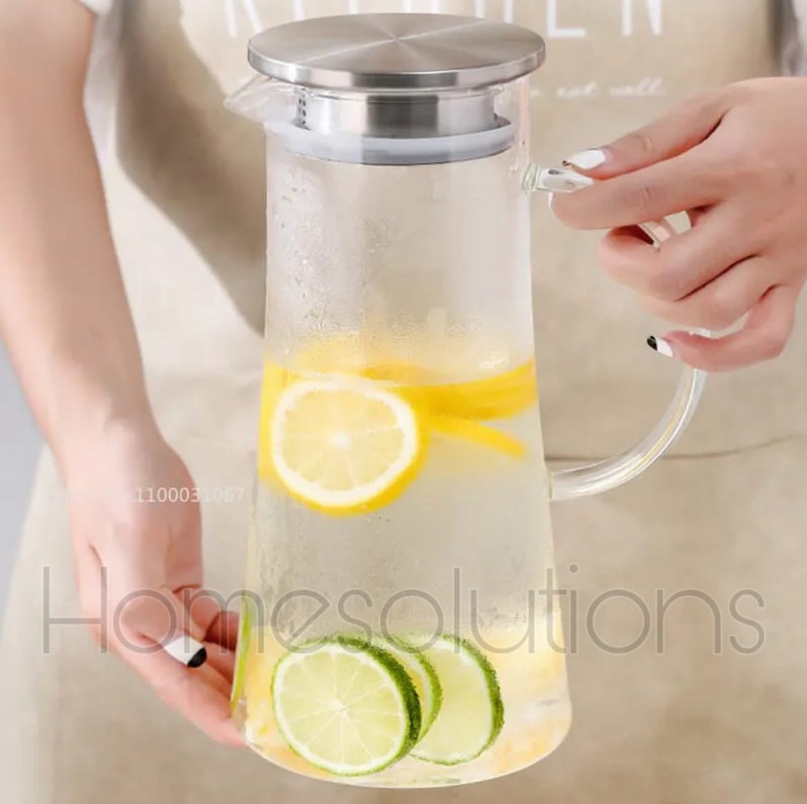 Cylinder Glass Water Pitcher with Stainless Steel Lid - 1100ml