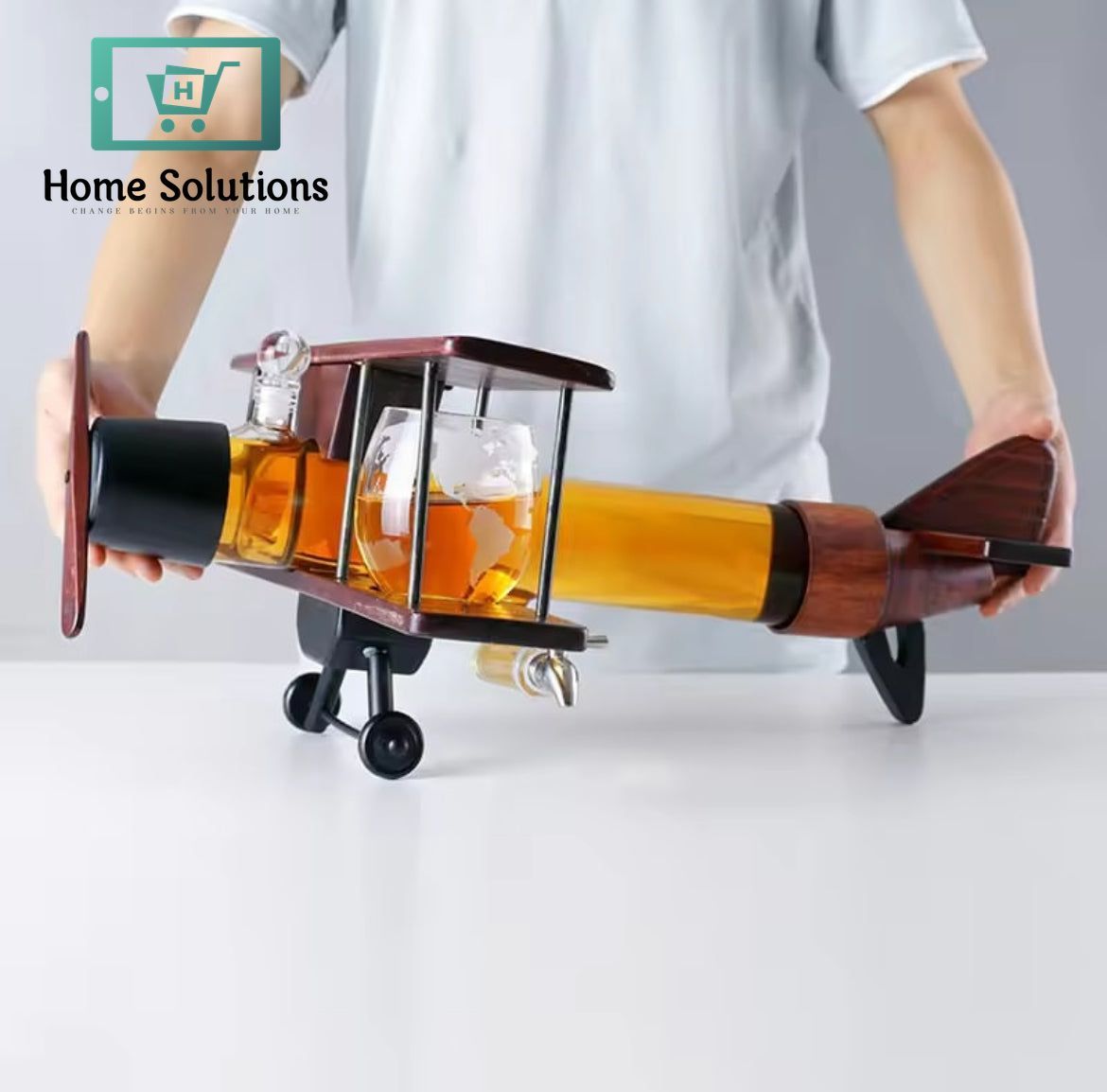 FALKOR Red Baron Aircraft Shape Whiskey Decanter Set With Two Glasses