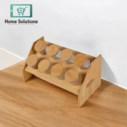 8-Piece Airlock Jar Organizer Set with Wooden Stand – Kitchen Storage Solution
