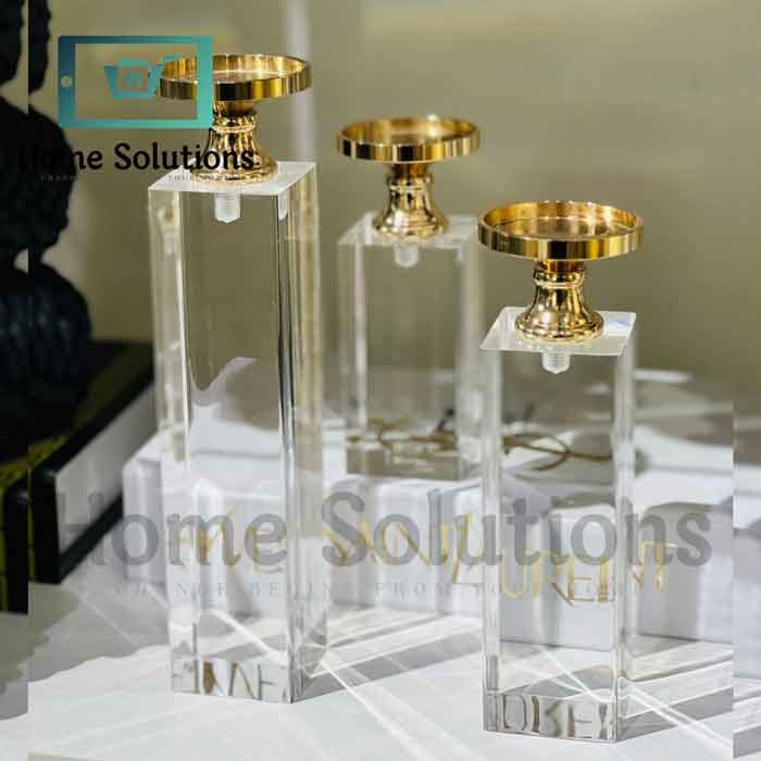 Rectangular Gold Pillar Candle Holders Set of 3 - Modern