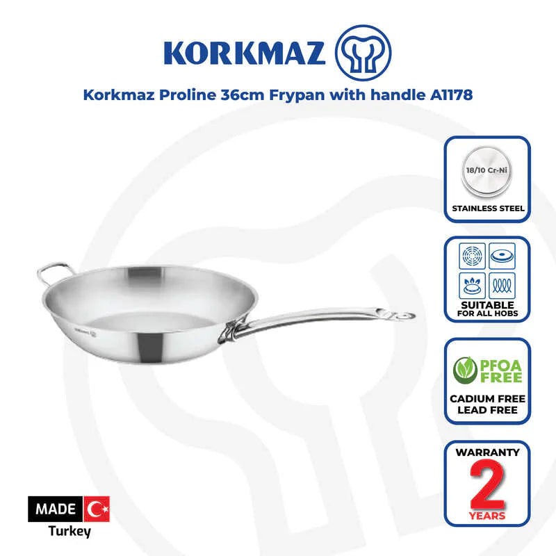 Korkmaz Proline Satin Stainless Steel Frying Pan - 36x7.5cm