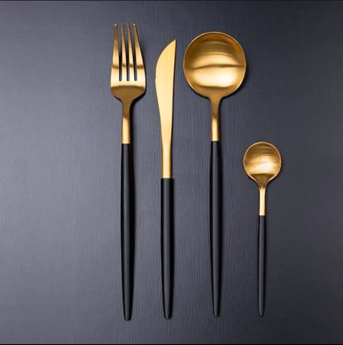 24 Piece Portuguese Cutlery Set - Black & Gold