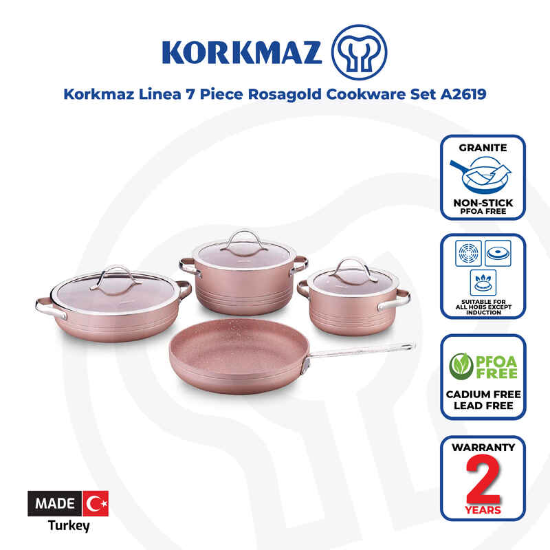 Korkmaz A-2620 Linea Plus 7 Pcs Cookware Set (Rose Gold)