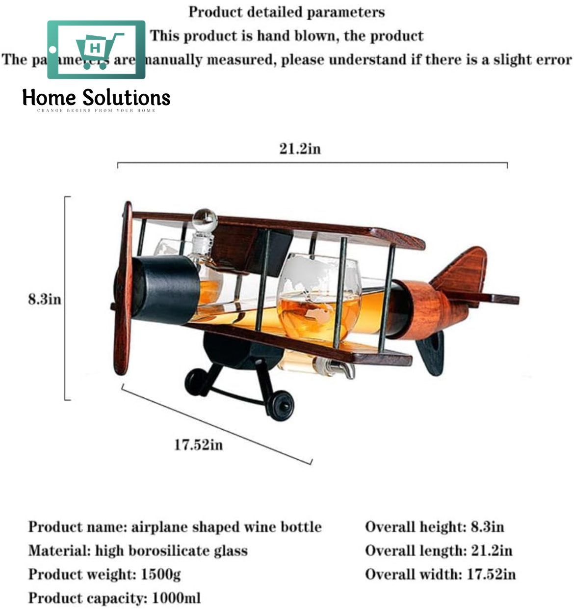FALKOR Red Baron Aircraft Shape Whiskey Decanter Set With Two Glasses