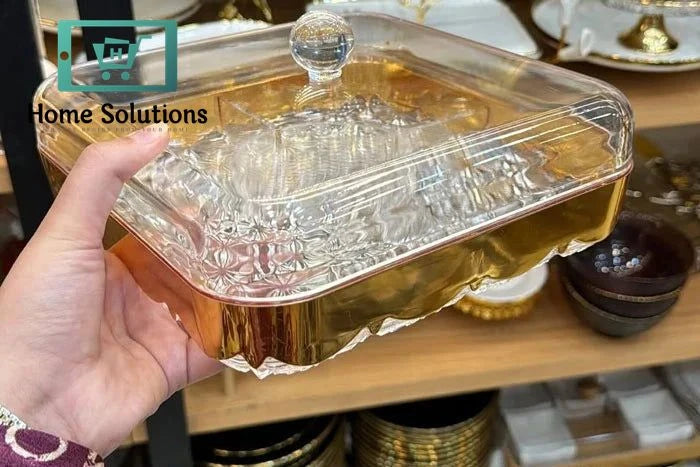 Square Acrylic Dry Fruit & Snack Tray with Lid – Transparent Multi-Compartment Server