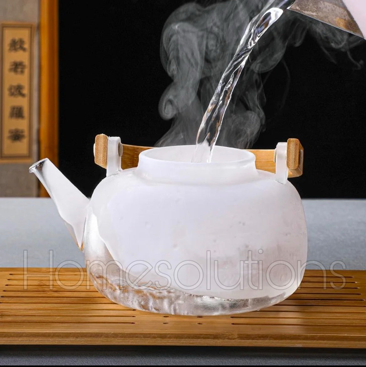 Borosilicate Glass Tea Kettle with Glass Infuser & Wooden Handle - 1000ml