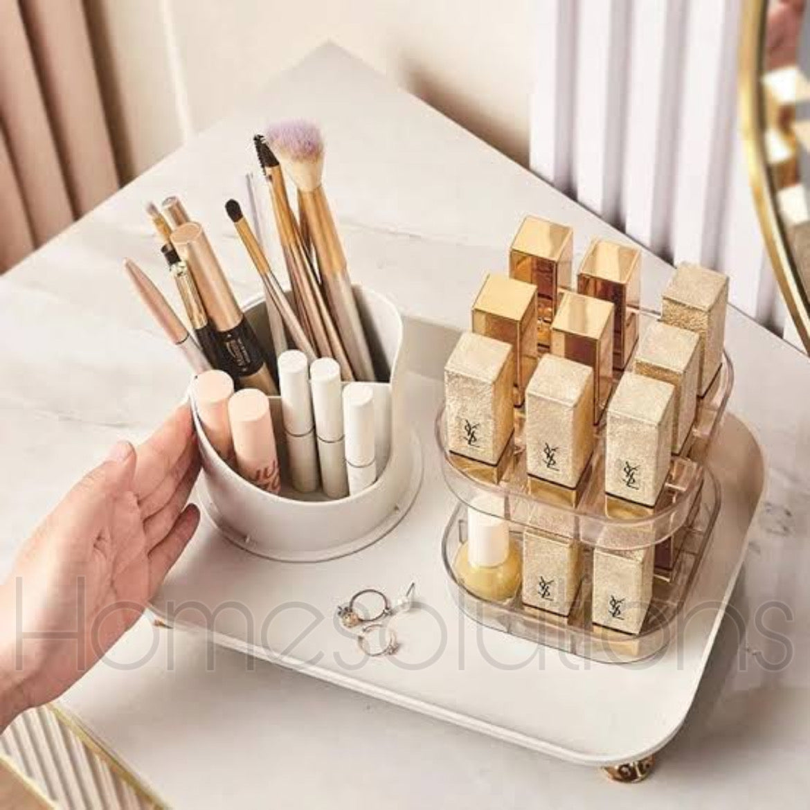 WNIDEO 360 Rotating Makeup & Vanity Organizer Stand with Tray