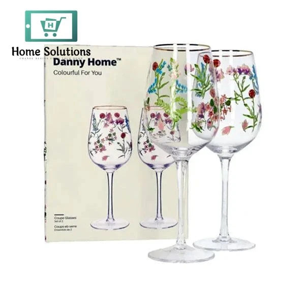Danny Home Flower Wine Glass Set – 2 Piece Elegant Drinkware