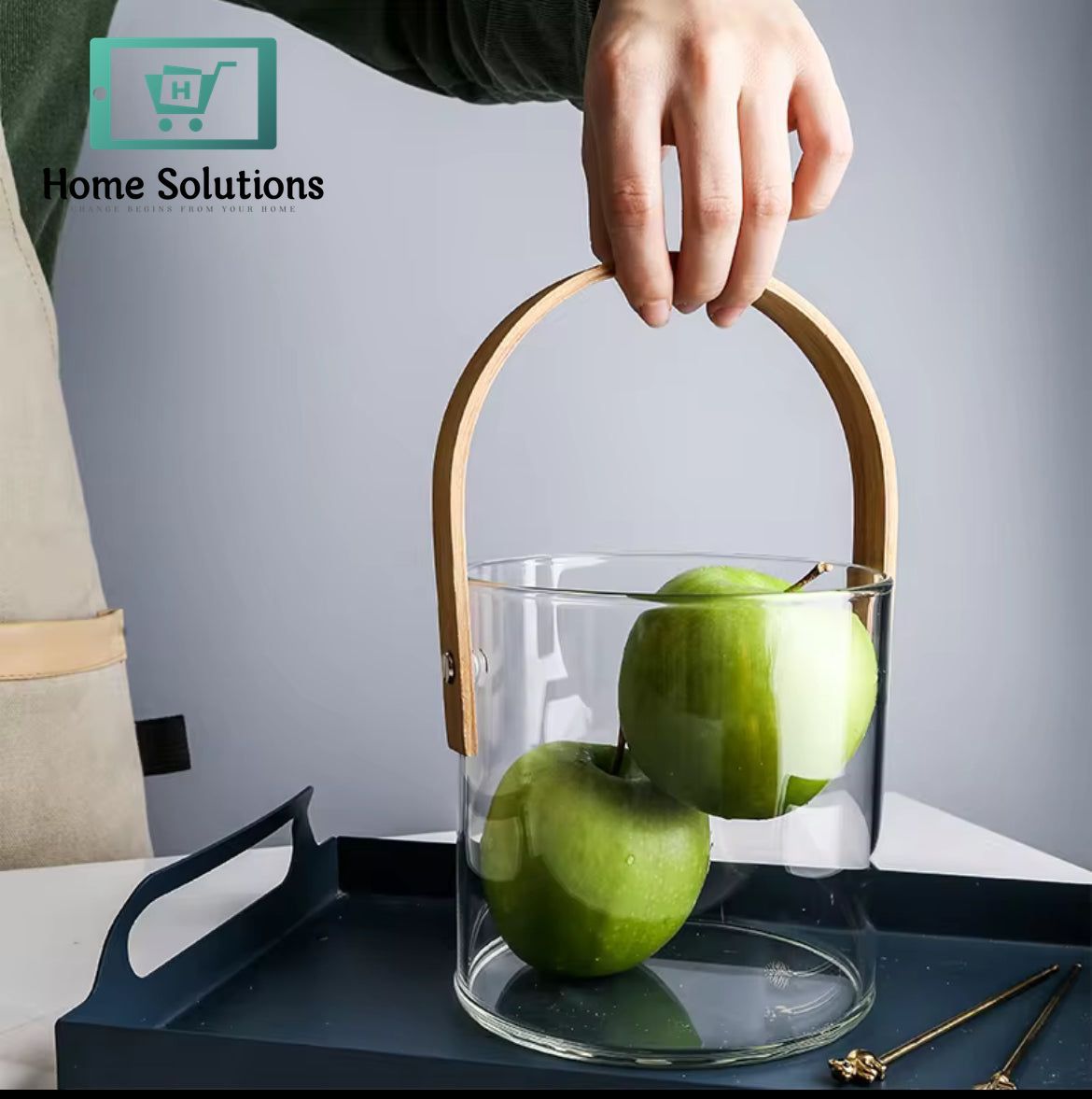 Premium Quality Multipurpose Glass Bucket with Wooden Handle