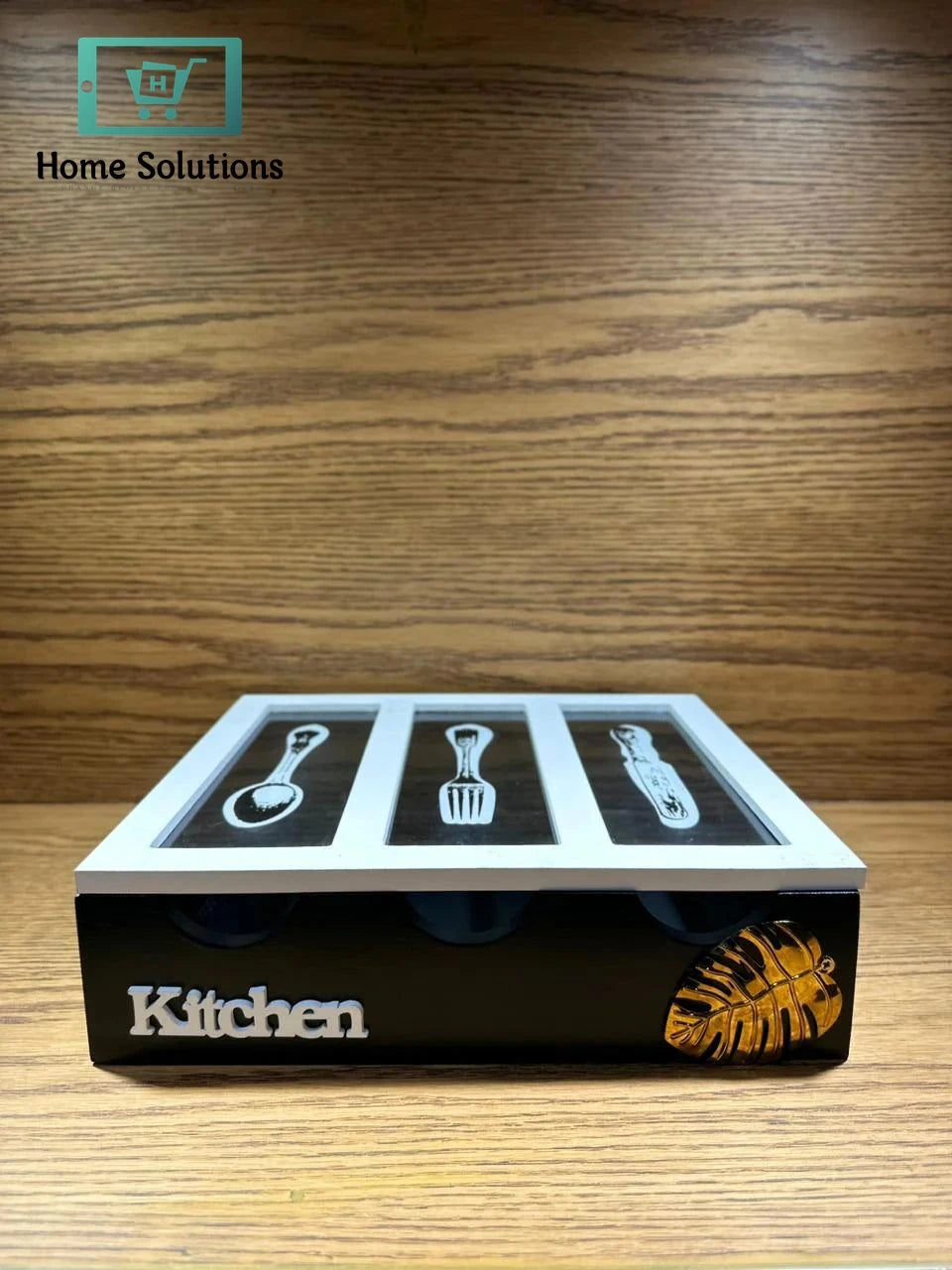Wooden Cutlery Holder with Glass Window – Elegant & Functional Storage
