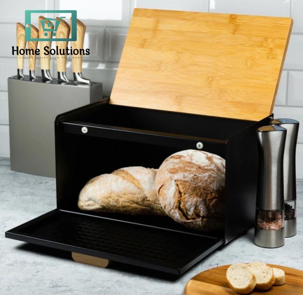 Hausroland Stainless Steel & Wooden Bread Box