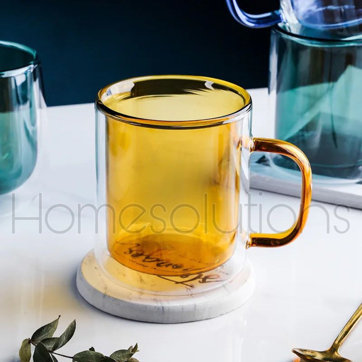 Feather Color Double Wall Glass Mug - 250ml