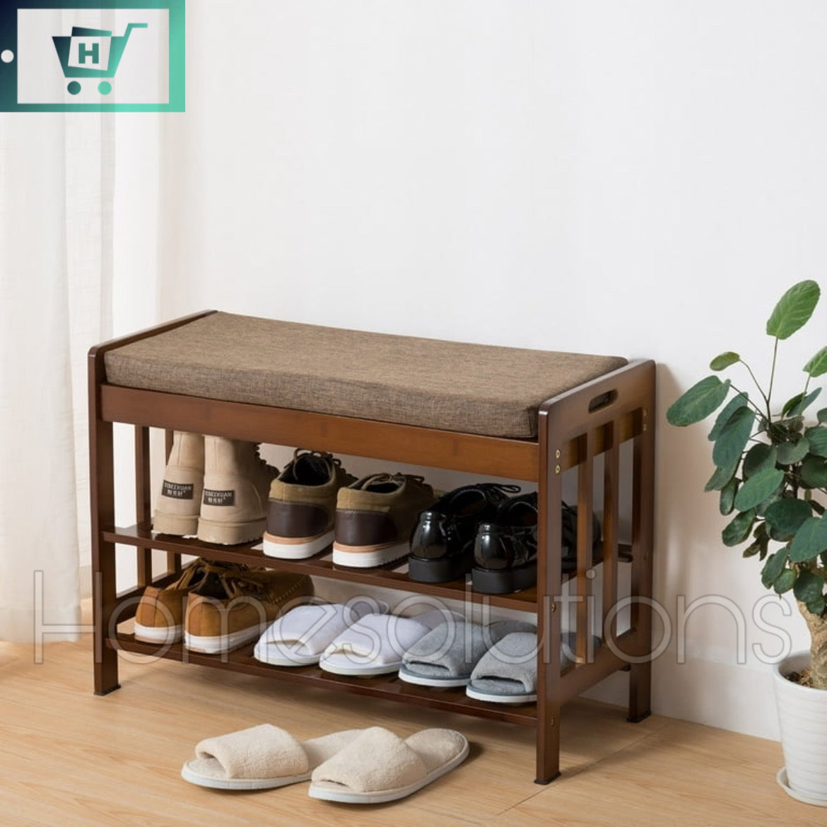 Wooden Shoe Rack with Sitting Option