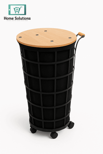 Metal Laundry Basket with Wooden Top & Wheels – Available in Small & Large Sizes
