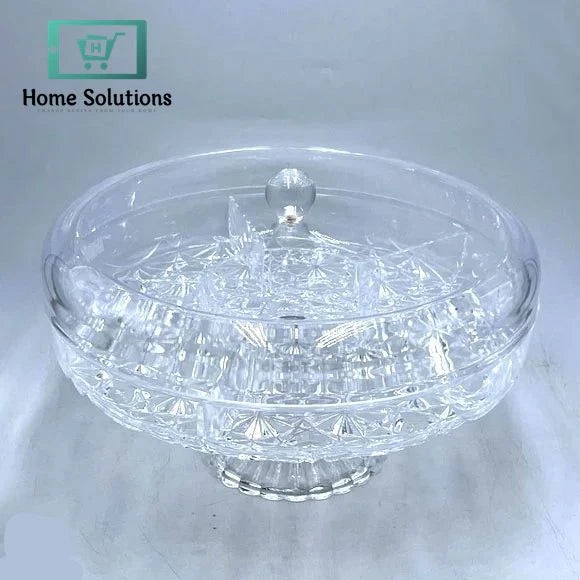 Clear Acrylic Dry Fruit Server with Stand – 5-Section Round Display with Lid