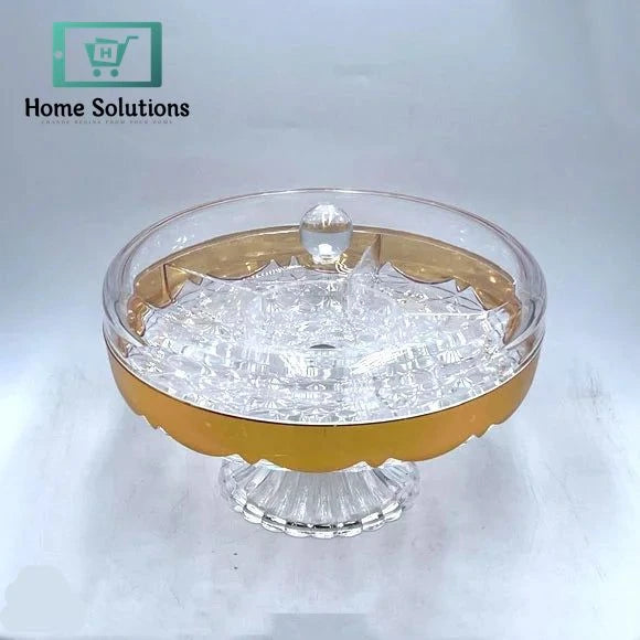 Clear Acrylic Dessert Platter with Gold Trim – 5-Section Round Server with Lid