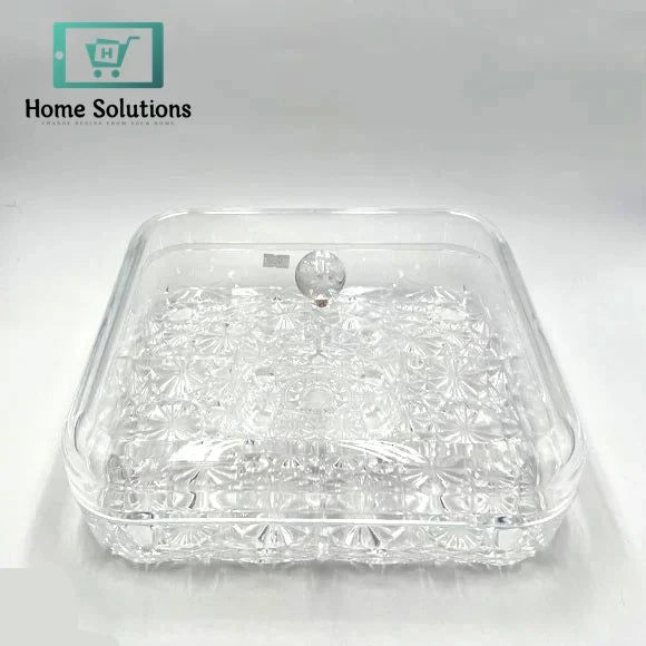 Square Acrylic Snack & Dry Fruit Tray with Lid – Transparent Multi-Compartment Server