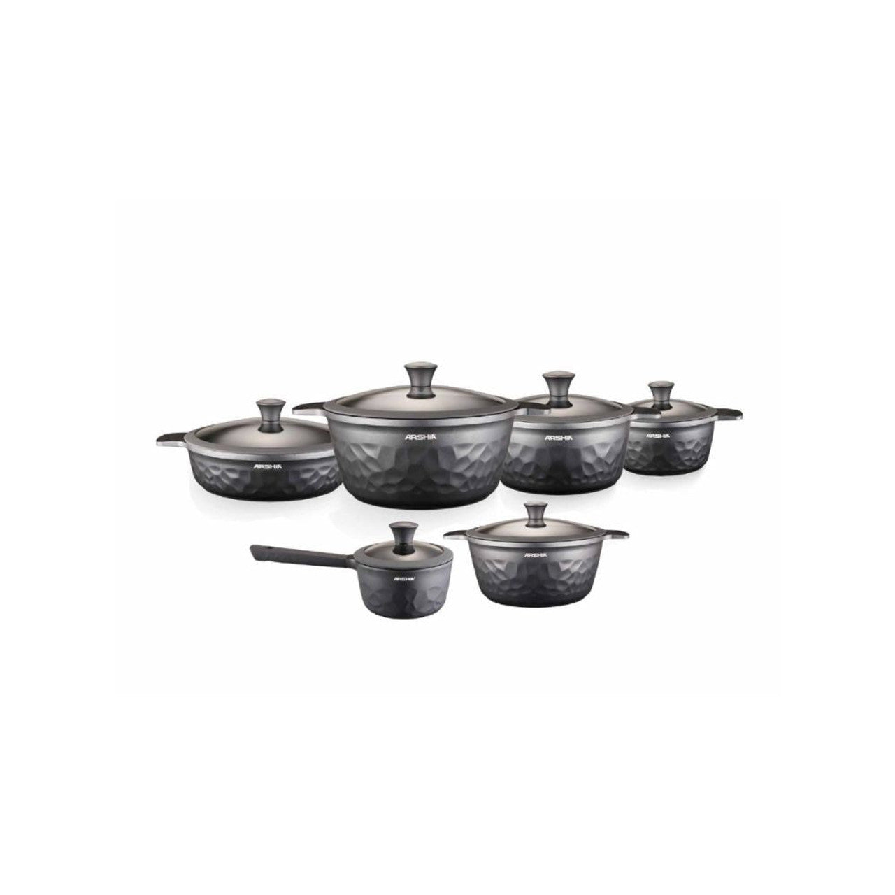 Arshia Premium Die-Casted Aluminium Diamond Cookware - 12 Pieces -  Grey