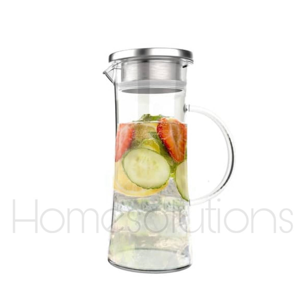 Cylinder Glass Water Pitcher with Stainless Steel Lid - 1100ml