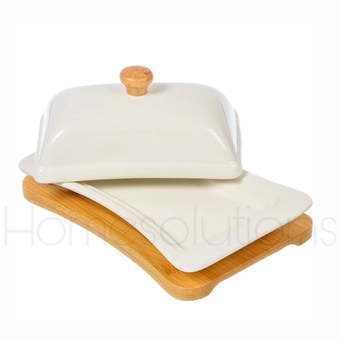 Porcelain Butter Dish with Bamboo Base