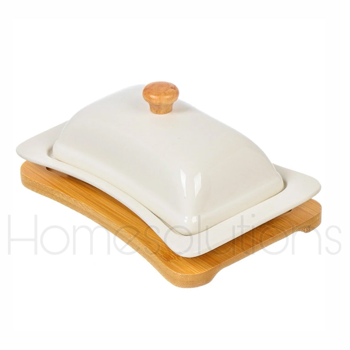 Porcelain Butter Dish with Bamboo Base